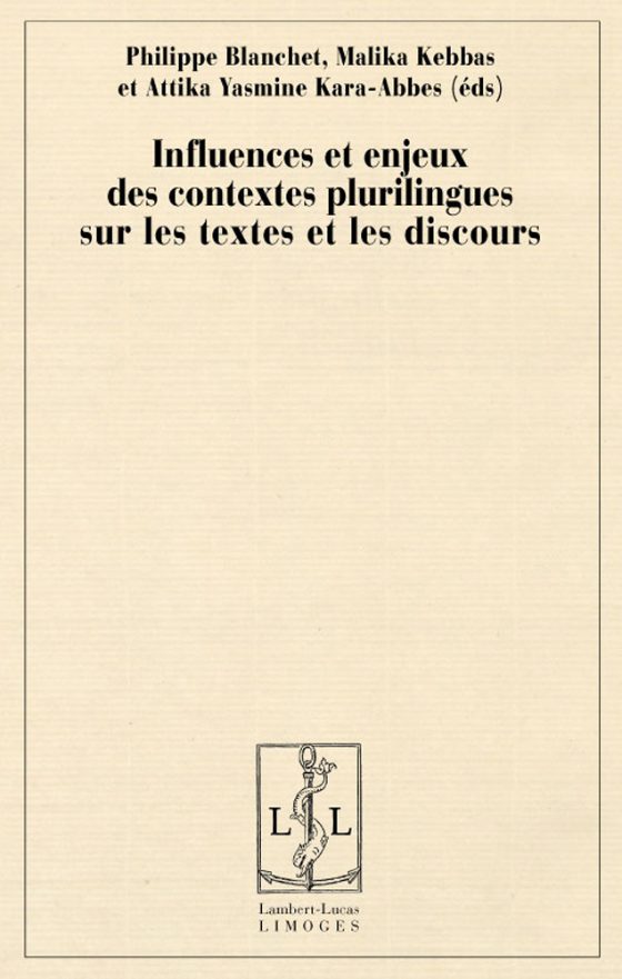 Couverture : Influences et enjeux des contextes plurilingues sur les textes et les discours