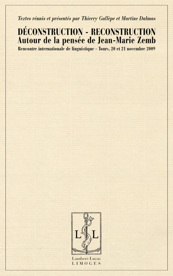 Couverture : Déconstruction – Reconstruction, autour de la pensée de Jean-Marie Zemb