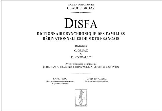 Couverture : DISFA – Dictionnaire synchronique des familles dérivationnelles de mots français